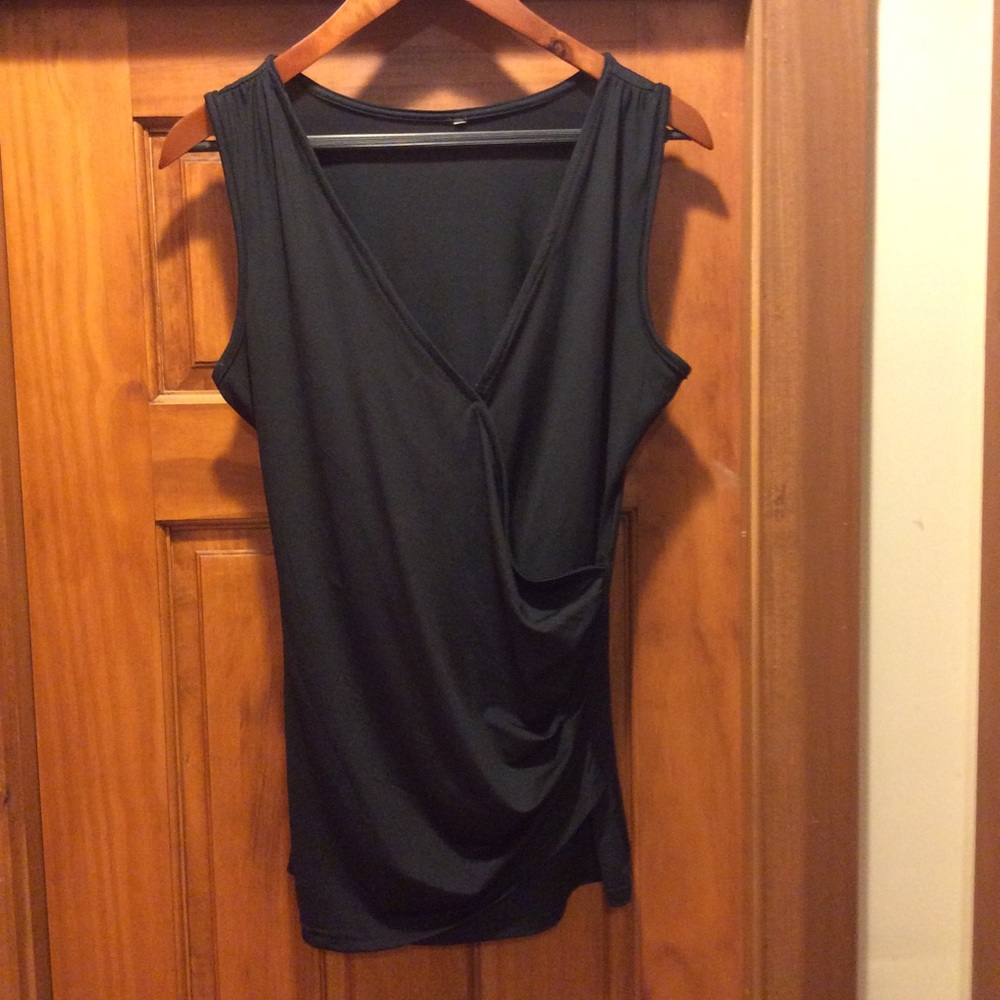 Black stretch surplice wrap top size M